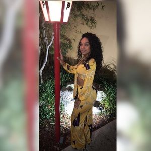 Yellow chain print two piece set